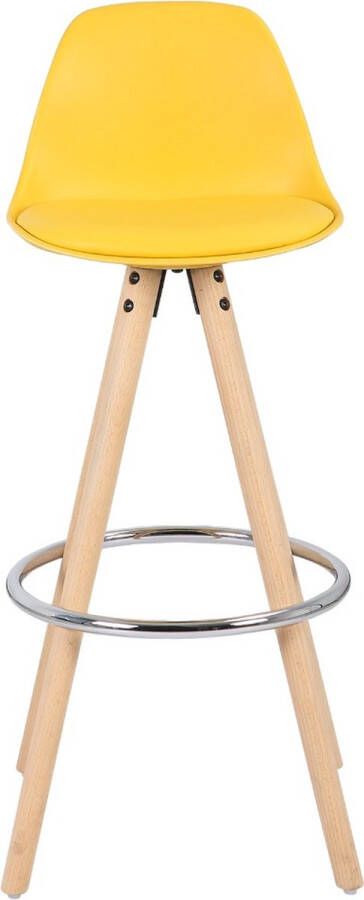 Dripio Hoge Barkruk Valeria Zithoogte 75cm Geel Set van 1 Keuken Barstoelen Met rugleuning Kunstleer Bruin frame