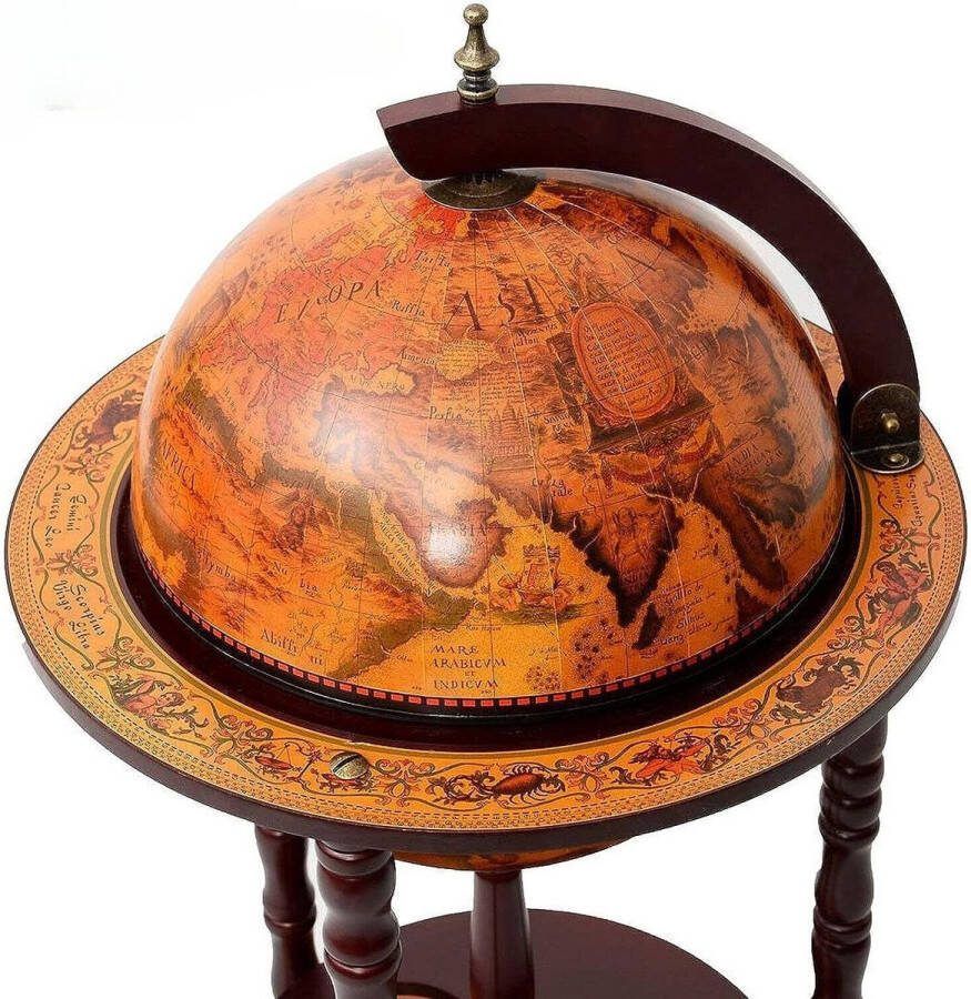 Dripio Vincenzo Wereldbol bar Globebar Bartrolley Wijnrek Whiskey Set Cocktailbar Op Wielen ⌀ 33 cm Bruin Hout