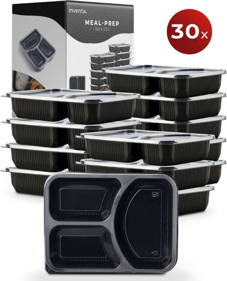 Meal Prep Bakjes 30 stuks 3 compartimenten Lunchbox Diepvriesbakjes Vershoudbakjes Plastic Bakjes Met Deksel Magnetron Bakjes Met Deksel Meal Prep Vershouddoos 1L BPA vrij Inventa