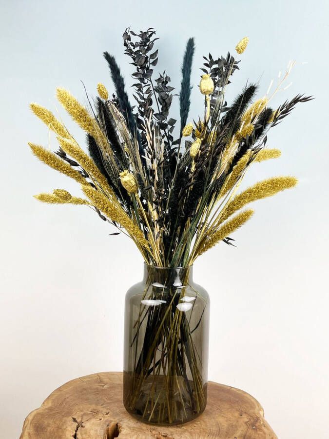 Droogbloemetjes.nl Droogbloemen boeket Golden Ely inclusief vaas 70cm Chique en Sfeervol Een perfecte en stijlvolle toevoeging op jouw interieur