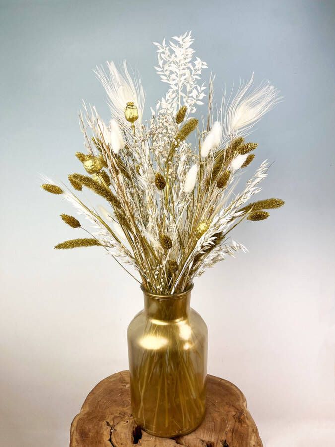 Droogbloemetjes.nl Droogbloemen boeket Luxury Gold inclusief vaas 60 cm Luxe & Sfeervol Stijlvol en Chique voor ieder interieur