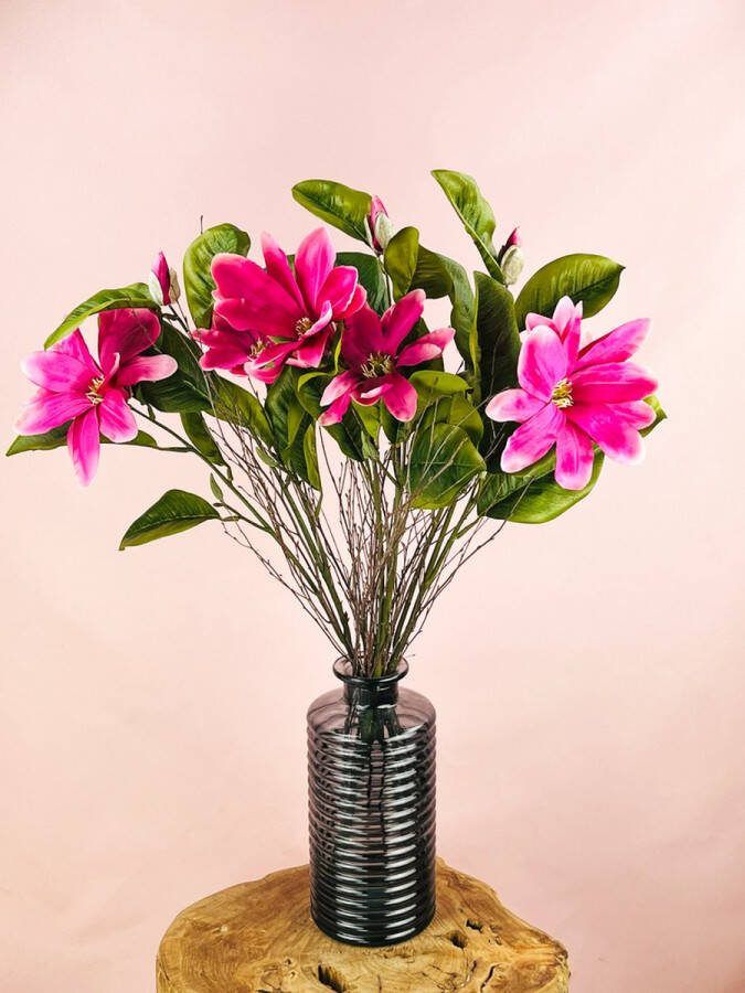 Droogbloemetjes.nl Zijden bloemen boeket “Bold Magnolia” 70 cm Inclusief vaas Prachtige gedetailleerde bloemen Jarenlang mooi