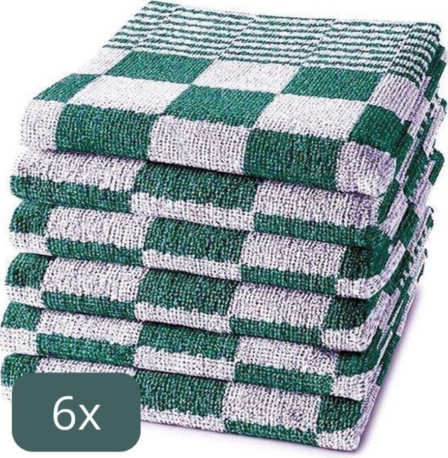 Droomtextiel -Handdoeken Keukendoeken Set van 6 Stuks 100% Katoen 50x50 cm Groen Wit Horecakwaliteit Geblokt Barbecue