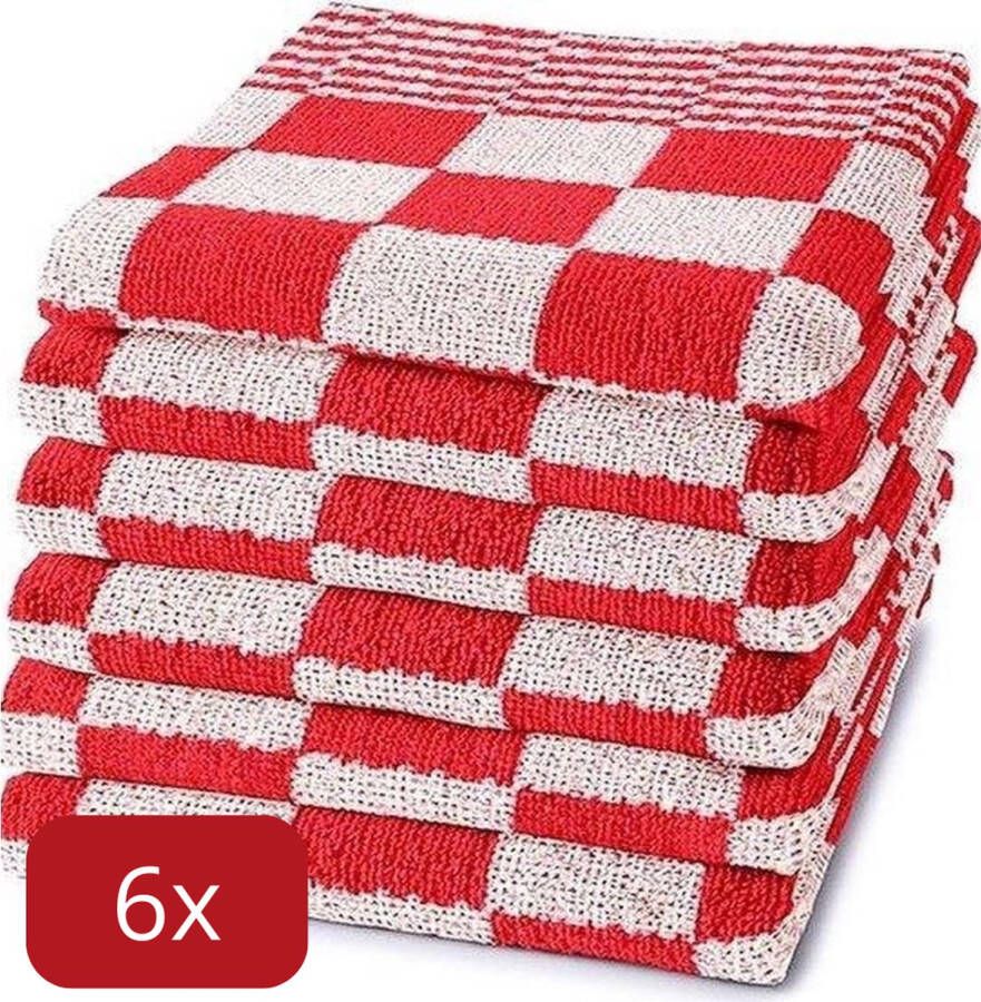 Droomtextiel Handdoeken Keukendoeken Set van 6 stuks 100% Katoen 50x50 cm Rood Wit Horecakwaliteit Geblokt Barbecue