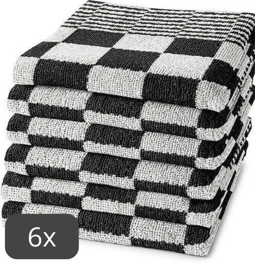 Droomtextiel Handdoeken Keukendoeken Set van 6 stuks 100% Katoen 50x50 cm Zwart Wit Horecakwaliteit Geblokt Barbecue