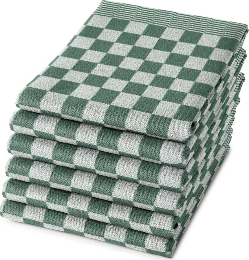 Droomtextiel Dromtextiel Horeca Theedoeken Set Groen Wit 6x Stuks 65x65cm Sneldrogend Horecakwaliteit Geblokt hoogwaardige kwaliteit