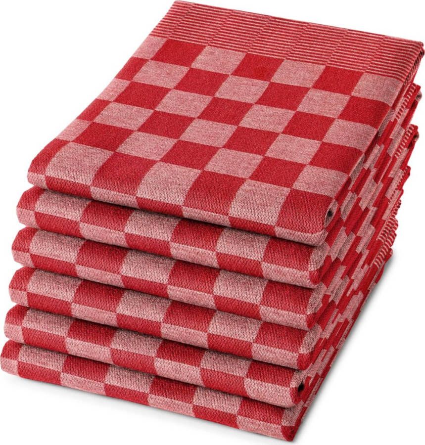 Droomtextiel Dromtextiel Horeca Theedoeken Set Rood Wit 6x Stuks 65x65cm Sneldrogend Horecakwaliteit Geblokt hoogwaardige kwaliteit