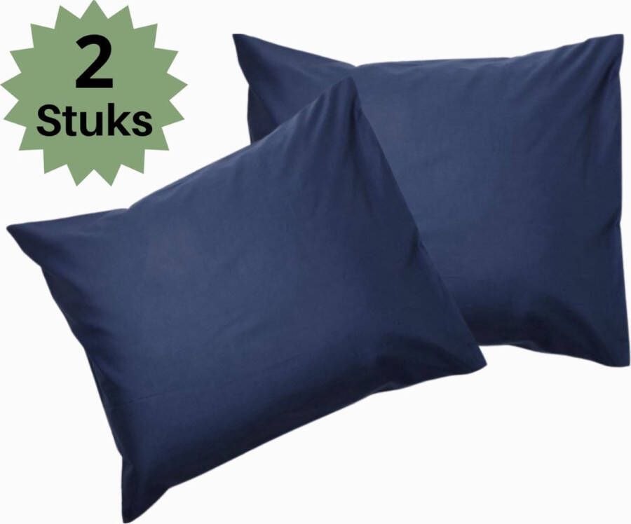 Droomtextiel Kussenslopen 60x70 cm Navy Blauw Set Van 2 Stuks Hotelkwaliteit 100% Hoogwaardige Katoen