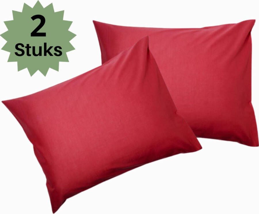 Droomtextiel Kussenslopen 60x70 cm Rood Set Van 2 Stuks Hotelkwaliteit 100% Hoogwaardige Katoen