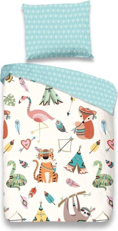 Droomtextiel Kinderdekbedovertrek Boho Dieren 140x200 220cm 100% Zacht Katoen