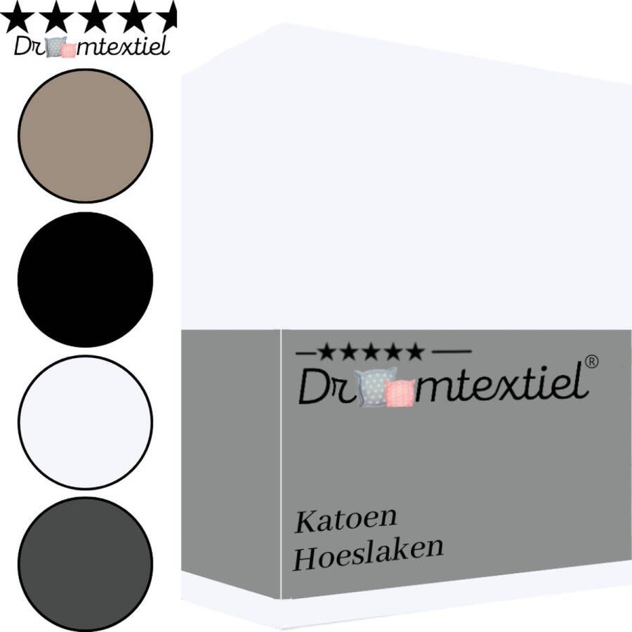 Droomtextiel Luxe Hoeslaken Glad Katoen Wit Lits-Jumeaux 200x220 cm Hoogwaardige Kwaliteit 100% Katoen