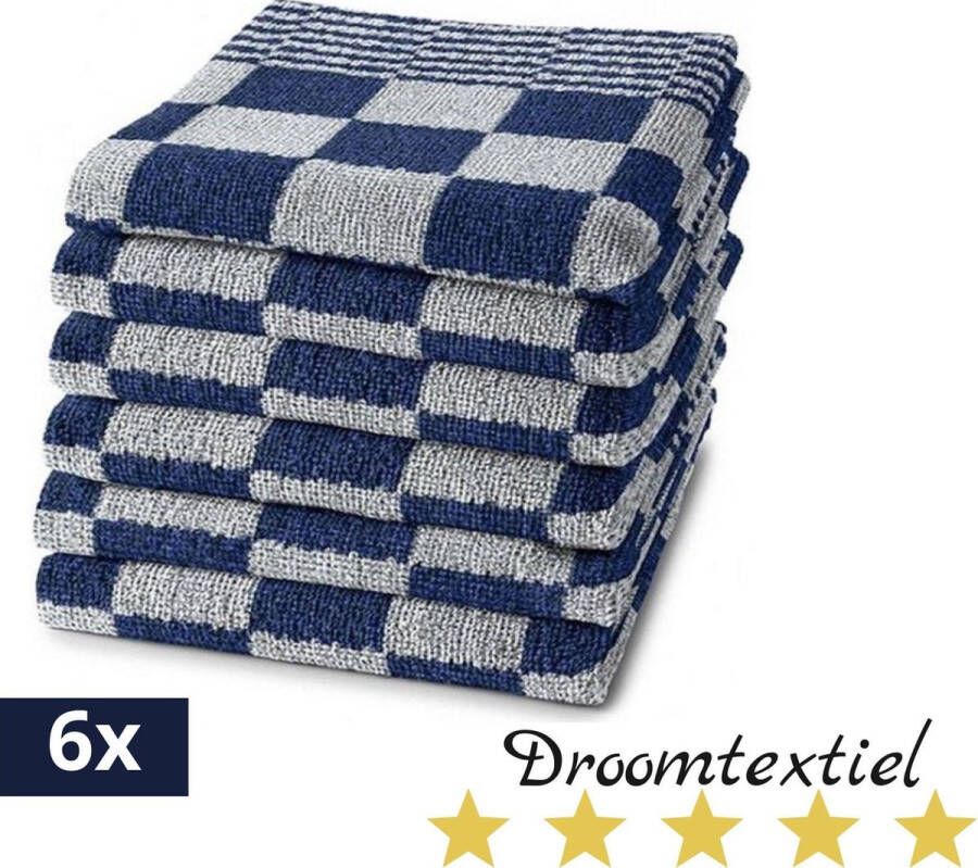Droomtextiel Originele Horeca Handdoeken Keukendoeken set van 6 Stuks 100% Katoen 50x50 cm Blauw Wit Horecakwaliteit Geblokt Barbecue