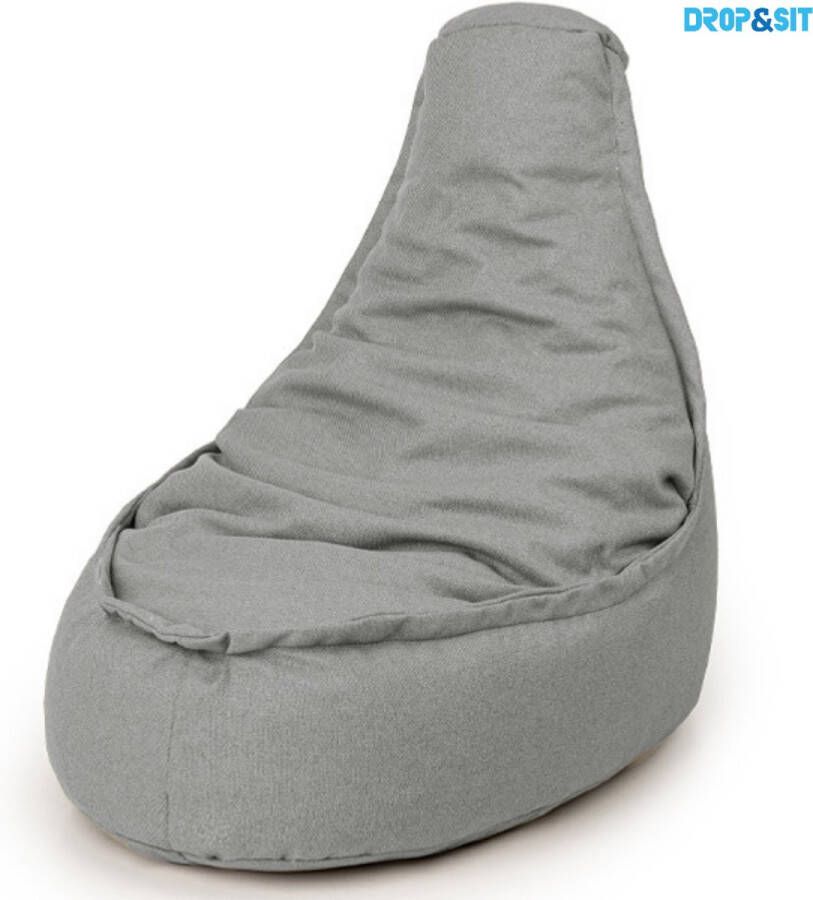 Drop & Sit Zitzak Stoel Volwassenen 95 x 75 cm Beanbag Grijs Waterafstotend Voor Binnen en Buiten 100% Gerecycled Plastic