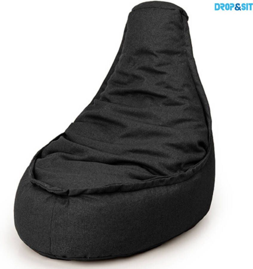 Drop & Sit Zitzak Stoel Volwassenen 95 x 75 cm Beanbag Zwart Waterafstotend Voor Binnen en Buiten 100% Gerecycled Plastic