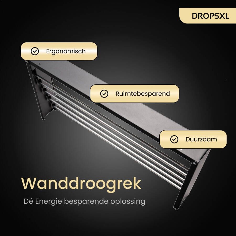 DropsXL Wanddroogrek Zwart 80cm Incl. Boormal Droogrek Inklapbaar Wasrek Hangend Uitklapbaar
