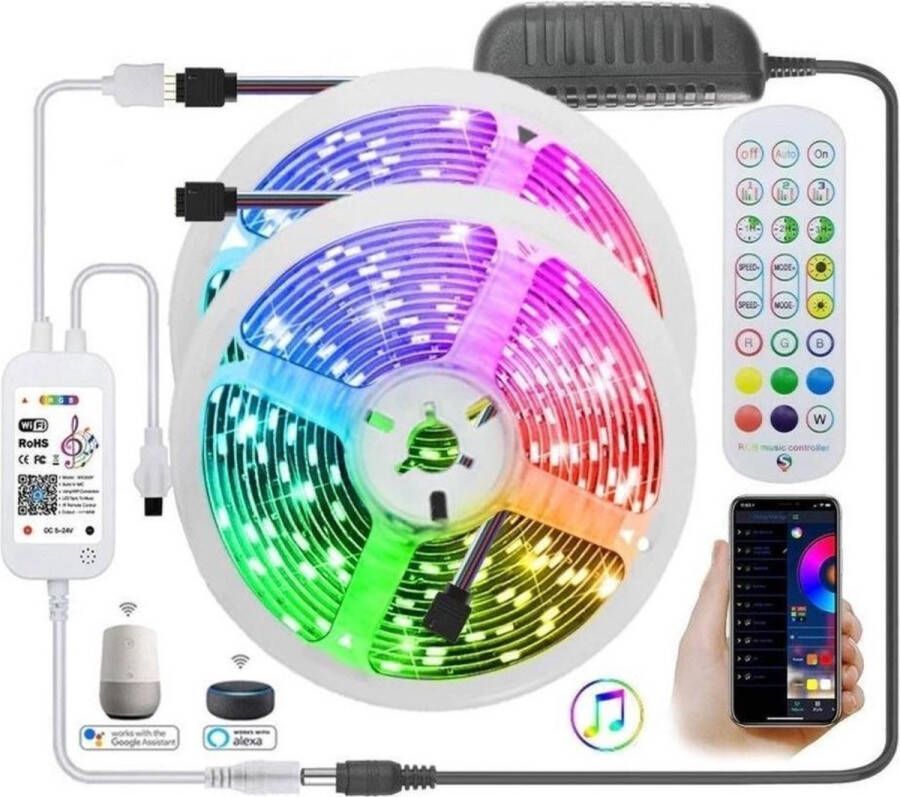 DrPhone AG01 LED Strip RGB 5 METER WiFi Draadloos Waterdicht IP65 Amazon Alexa Google Home Smart Life Tuya App Bediening