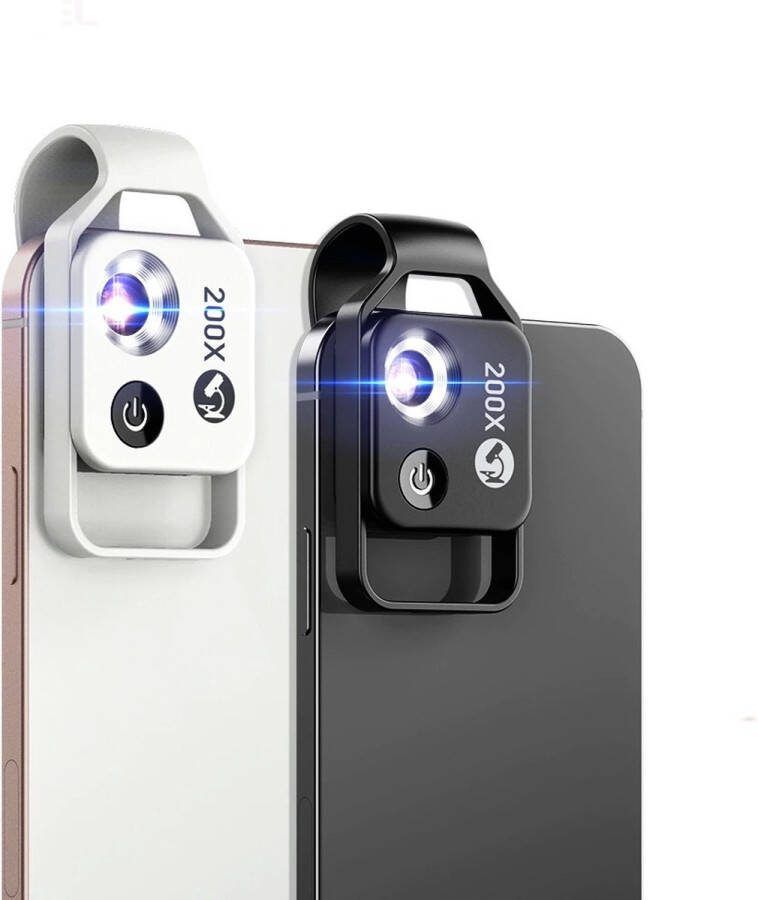 DrPhone APL2 HD-optische Smartphone Microscoop 200X met CPL & LED-licht Digitale microscoop camera Universele clip lens Zwart