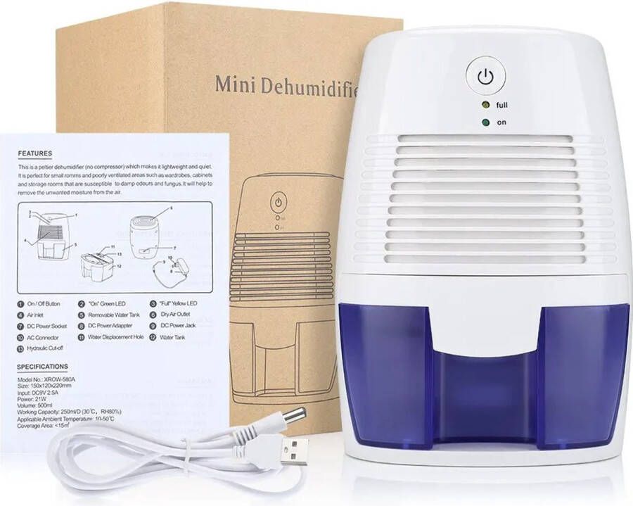 DrPhone EcoFresh – Draagbare Luchtontvochtiger – Verwijderbare Watertank – Vochtabsorber – Luchtdroger – Voor Ruimtes van 5 tot 15 Vierkante Meter