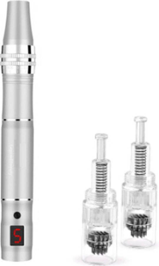 DrPhone L3 hoge kwaliteit Derma pen digitale display Oplaadbare elektrische Led Nano naald cartridges micro needling voor huid Zilver