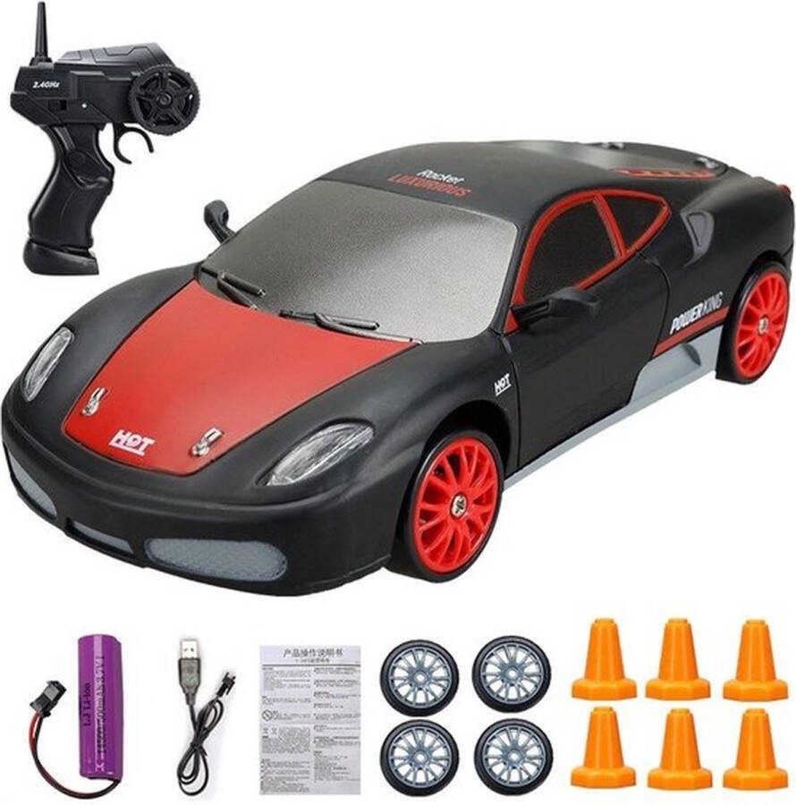 DrPhone RCZ3 – High Speed Drift RC Auto 2.4 Ghz 3.7V 500mah – LED Licht – 15 KM H – Vierwielaandrijving – Zwart Rood