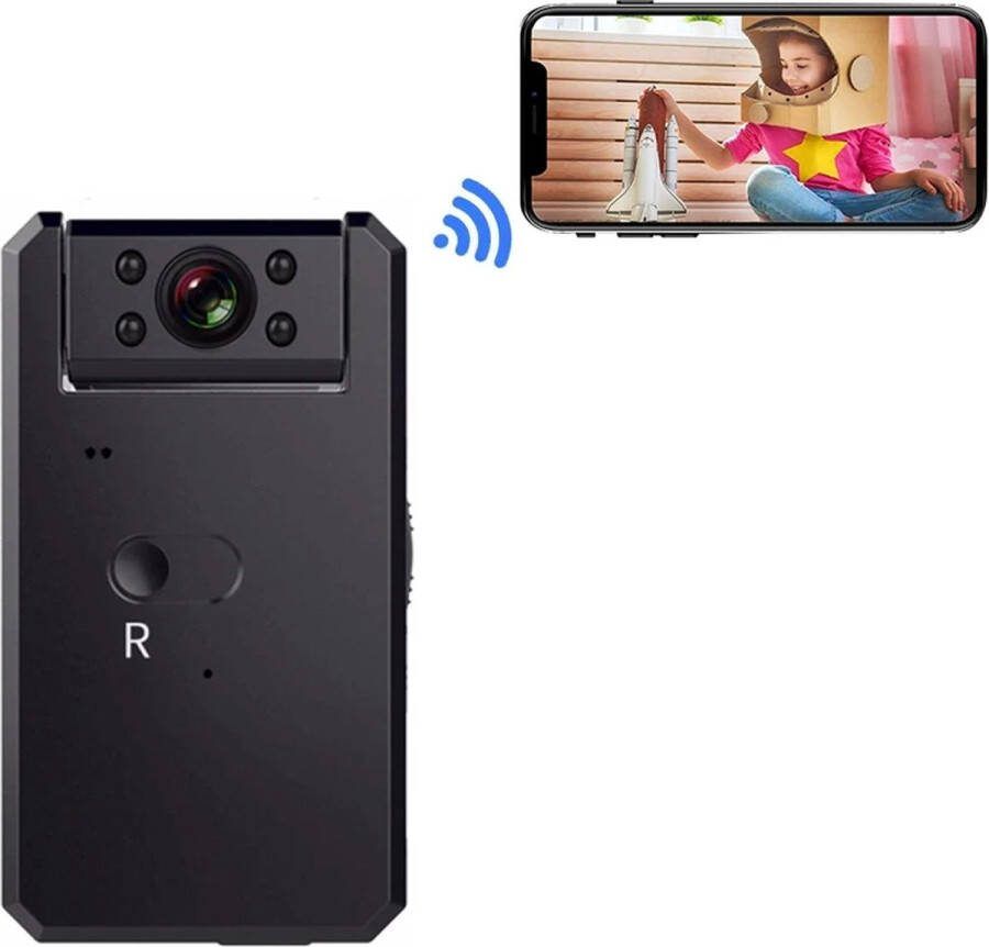 DrPhone SnapSpot Mini Wifi Digitale Camera – Infrarood Nachtzicht – 180° Draaibaar – Bewegingsdetectie – Mobiele App Zwart