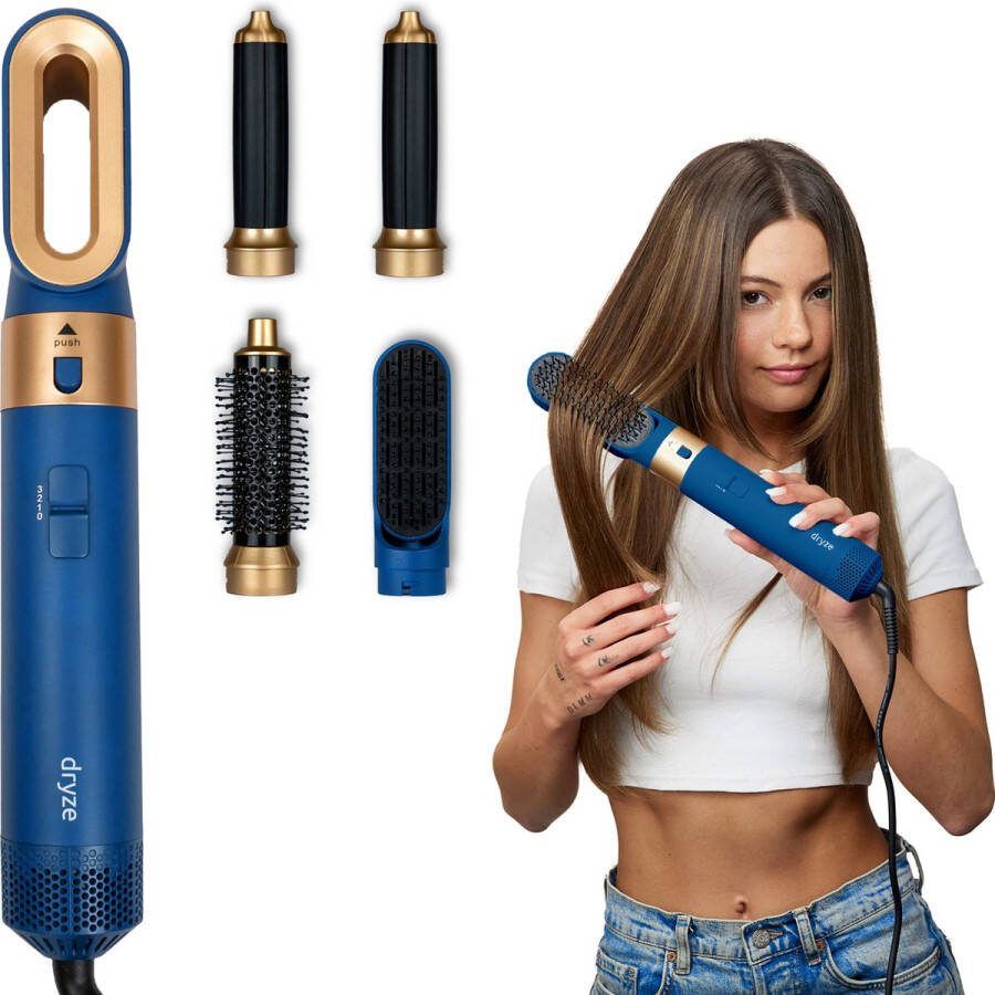 Dryze Airstyler Krultang 5 in 1 Multistyler Föhnborstel Hairwrap Krulborstel Kort & Lang Haar Heteluchtborstel Vinca blue edition