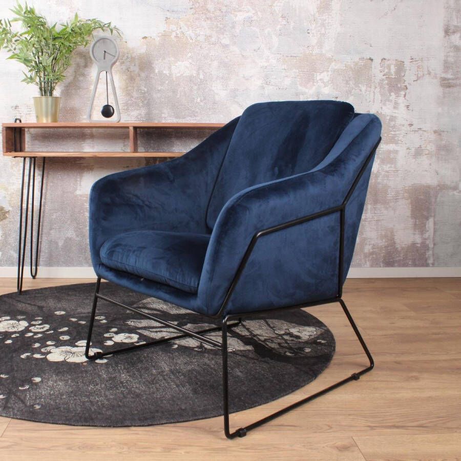 DS4U Antonio fauteuil sofa velvet velours fluweel stof donkerblauw met armleuning