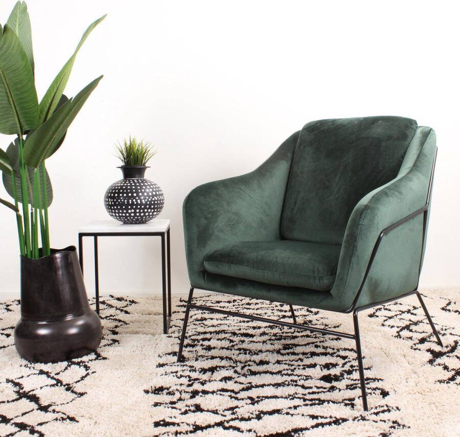 DS4U Antonio fauteuil sofa velvet velours fluweel stof groen met armleuning zwart metaal