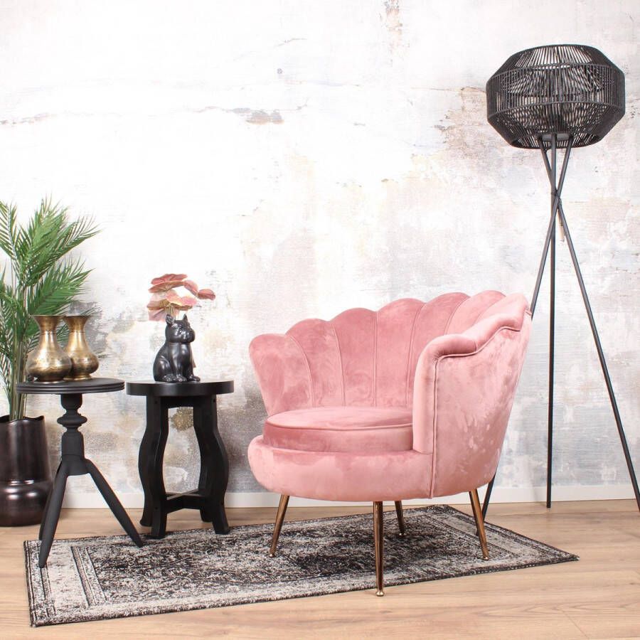 DS4U fauteuil Feliz stoel lounge stoel velvet velours fluweel met armleuning roze