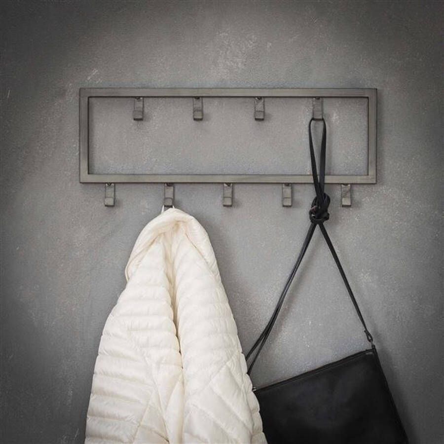 DS4U Kapstok Industrial wandkapstok hangend garderoberek industrieel metaal grijs 9 haken 50 cm