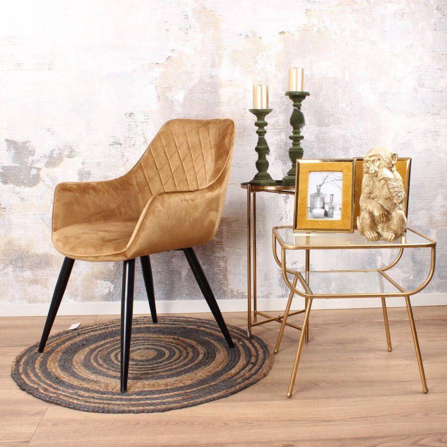 DS4U ® Ravi eetkamerstoel 2.0 kuipstoel stoel industrieel met armleuning velvet velours fluweel stof goud geel set van 4