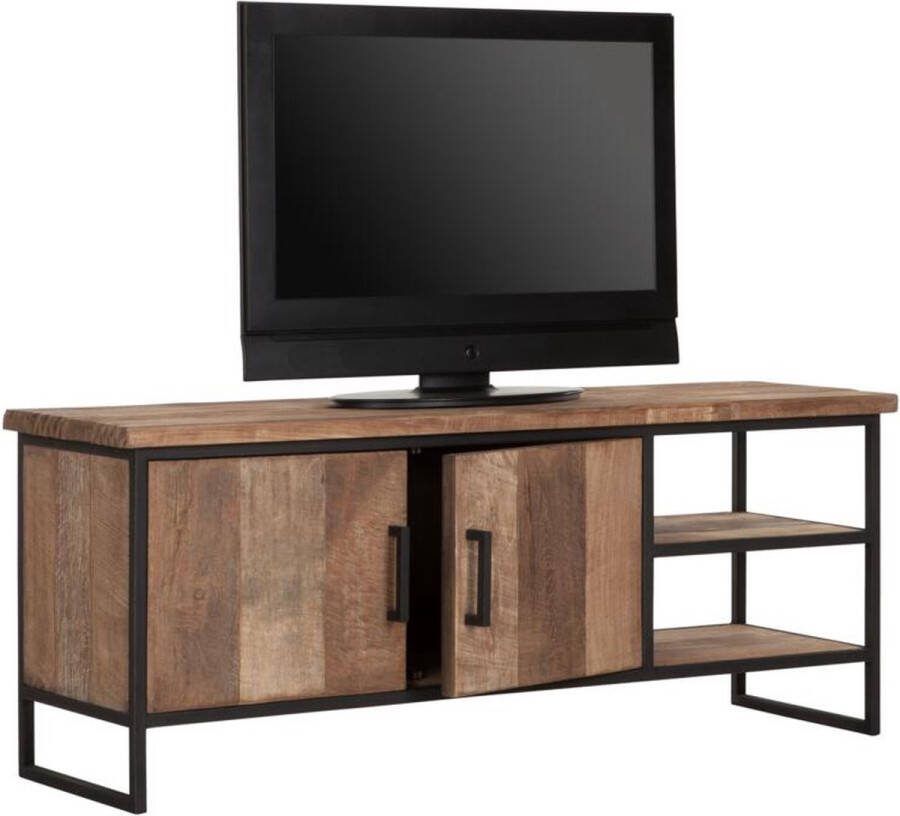DTP Home TV stand Beam No.2 small 2 doors 2 open racks 55x140x40 cm recycled teakwood