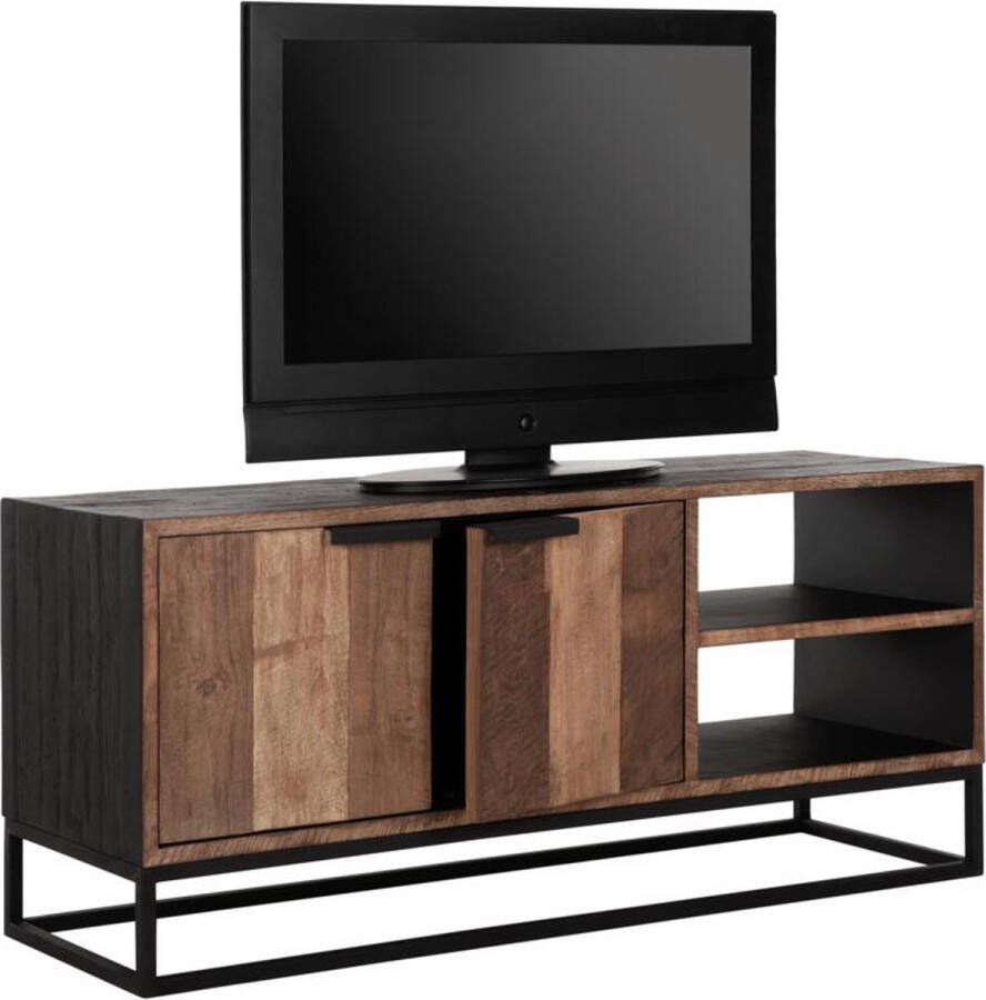 DTP Home TV stand Cosmo No.2 small 2 doors 2 open racks 55x125x40 cm recycled teakwood