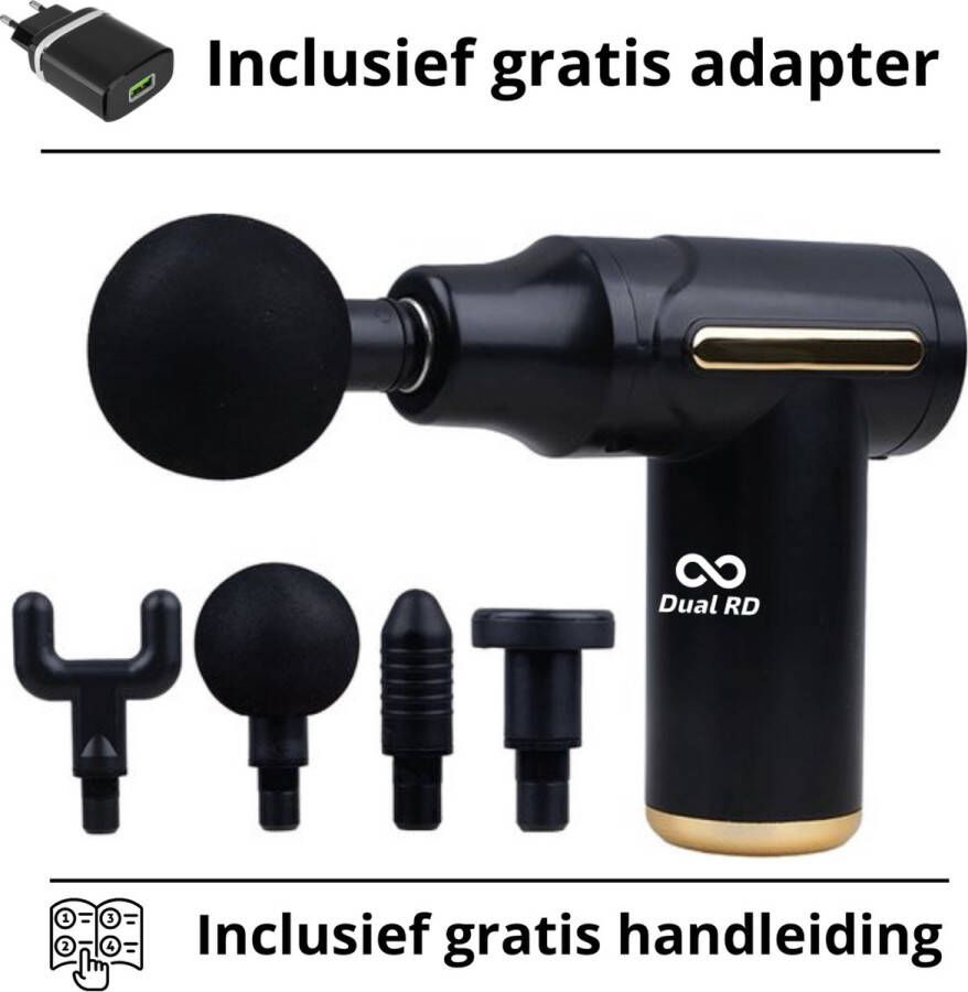 Dual R&D Massage Gun Mini Massage gun Massage Apparaat Massage pistool incl. 4 opzetstukken Draadloos Gratis Adapter Oplaadkabel