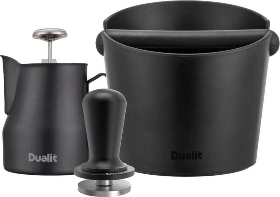 Dualit Barista Kit Incl. Melkopschuimer Thermometer Tamper 51 mm & Afklopbak Barista Accessoires RVS Zwart