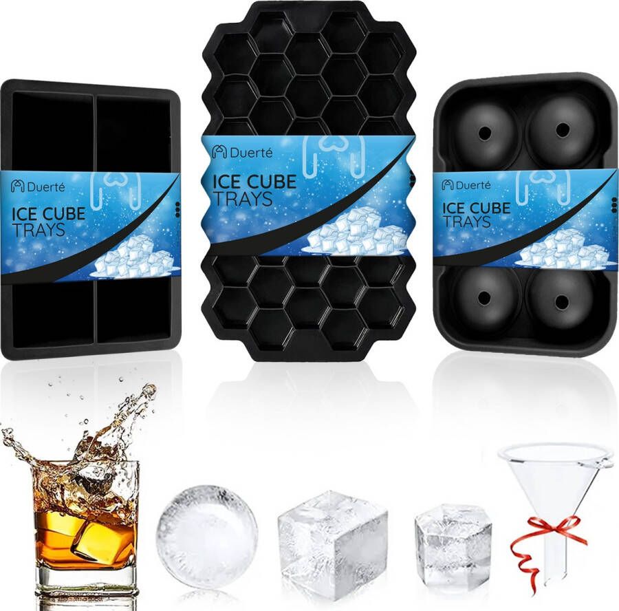 Duerté IJsblokjesvorm met Deksel IJsvormpjes Groot ijsblokjesvorm 100% silicone Duurzaam met 3 verschillende afmetingen Moederdag cadeautje