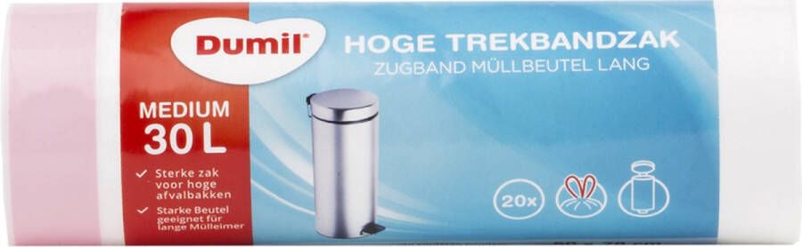 Dumil Afvalzakken Met Trekband Hoog 30 Liter 20 Stuks