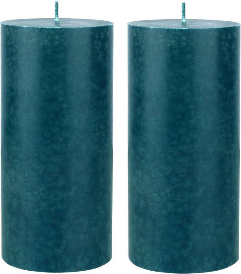 Duni 2x stuks petrol blauwe cilinder kaarsen stompkaarsen 15 x 7 cm 50 branduren sfeerkaarsen Stompkaarsen