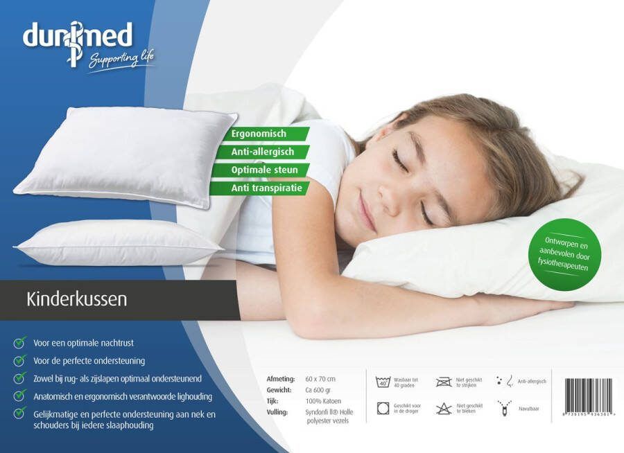 Dunimed Kinderkussen Zacht Hoofdkussen voor Kinderen Slaapkussen voor Zijslapers Kussenbox 60 x 70 cm