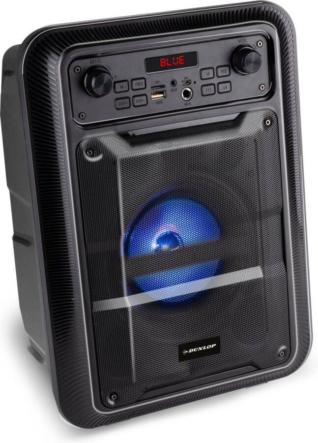 Dunlop Bluetooth Speaker 9W met FM-Radio en AUX MIC Ingang voor TF Kaart en USB TWS Functie LED-Verlichting Zwart
