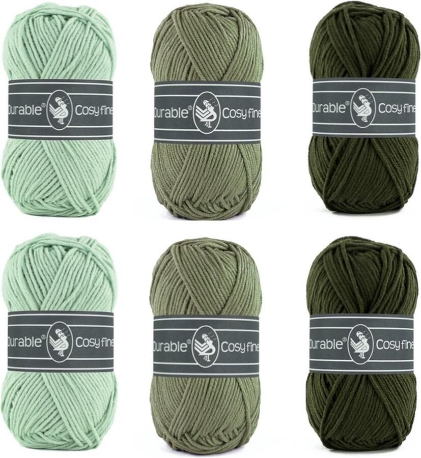 Durable de Hobbyvlinder Ton sur ton vintage groen haakgaren set 6 bollen acryl en katoengaren Cosy fine