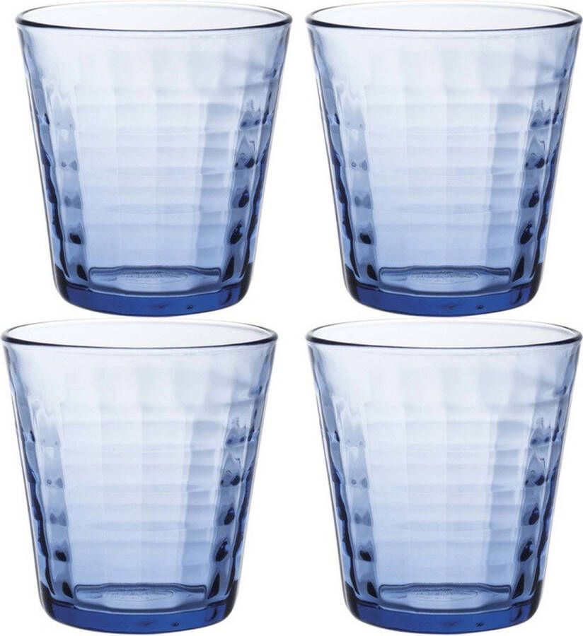 Duralex 4x Drinkglazen waterglazen Prisme blauw 275 ml Koffie thee glazen Prisme 275 ml