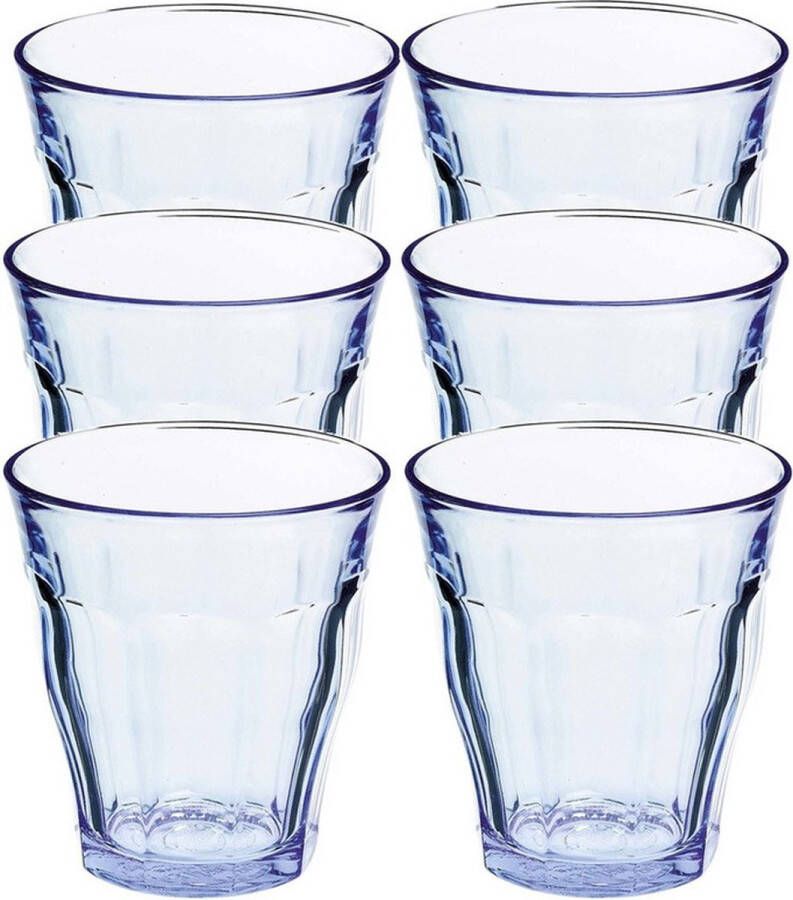 Duralex 6x Drinkglazen waterglazen blauw Picardie 220 ml Drinkglazen