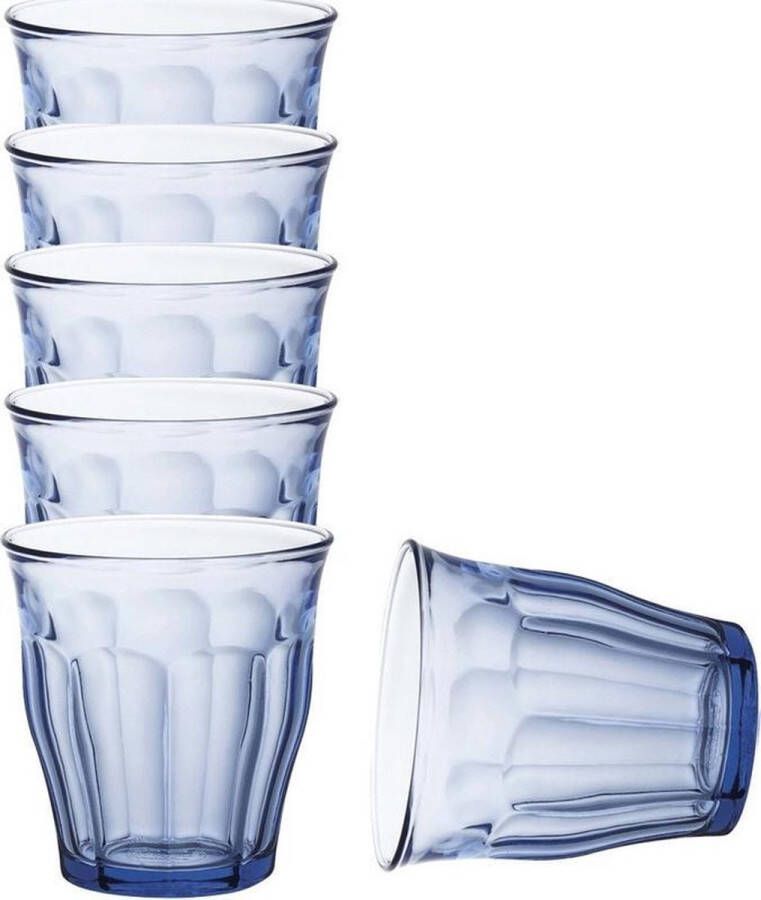 Duralex Drinkglazen waterglazen Picardie 6x stuks blauw glas 250 ML Koffie thee fris hardglas