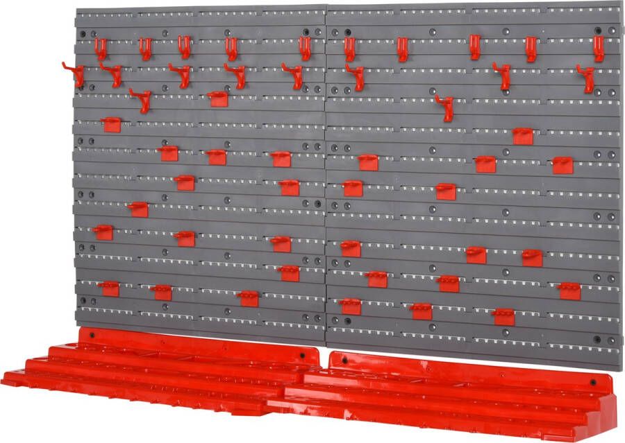 DURAND DURHAND Gereedschapswand wandplank 54-delige gereedschapshouder gereedschapsrek haakset grijs + rood B40-023