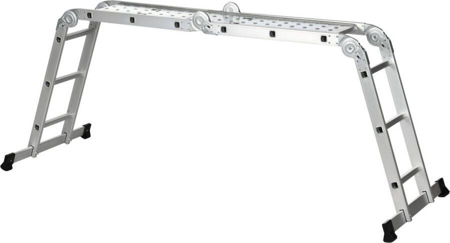 DURHAND multifunctionele ladder 5-voudig opvouwbaar met 2 platforms antislip roestvrij aluminium 339 x 76 x 10 cm