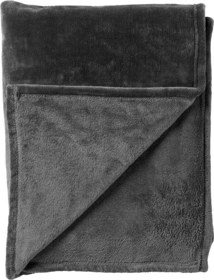 Dutch Decor CHARLIE Plaid 200x220 cm extra grote fleece deken effen kleur Charcoal Gray antraciet Deken