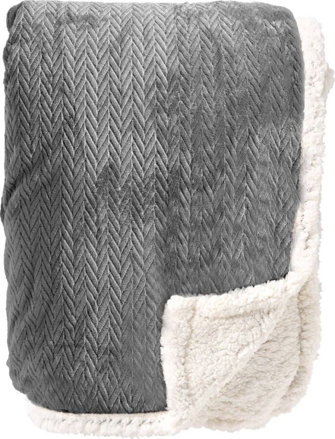 Dutch Decor BOBBY Plaid 150x200 cm fleece deken met sherpa voering Charcoal Gray antraciet
