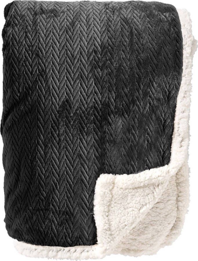 Dutch Decor BOBBY Plaid 150x200 cm fleece deken met sherpa voering Raven zwart