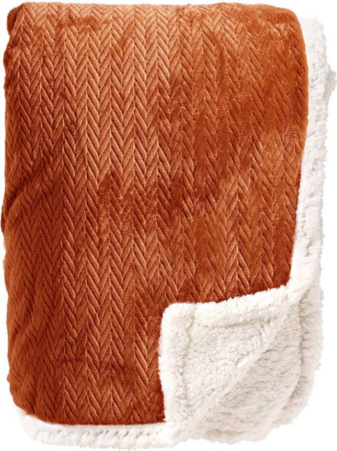 Dutch Decor BOBBY Plaid 150x200 cm fleece deken met sherpa voering Potters Clay oranje terra Deken